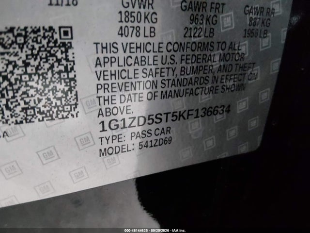 Aukcja sprzedaży 2019 Chevrolet Malibu Lt, vin: 1G1ZD5ST5KF136634, numer aukcji: 46144625