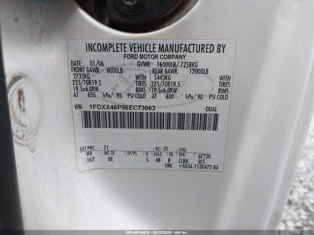 46144630 :رقم المزاد ، 1FDXX46P96EC73063 vin ، 2006 Ford F-450 Chassis Lariat/xl/xlt مزاد بيع