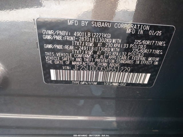 Продажа на аукционе авто 2025 Subaru Forester Premium, vin: JF2SLDDCXSH551229, номер лота: 46144642