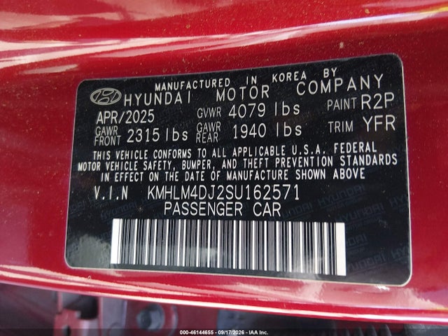2025 Hyundai Elantra Hybrid Blue მანქანა იყიდება აუქციონზე, vin: KMHLM4DJ2SU162571, აუქციონის ნომერი: 46144655