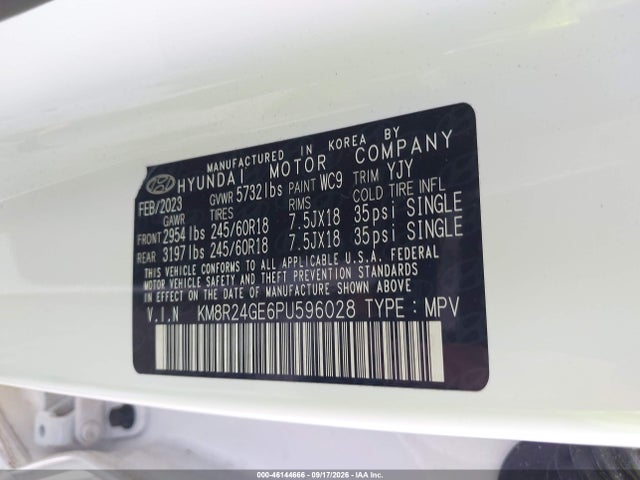 46144666 :رقم المزاد ، KM8R24GE6PU596028 vin ، 2023 Hyundai Palisade Sel مزاد بيع