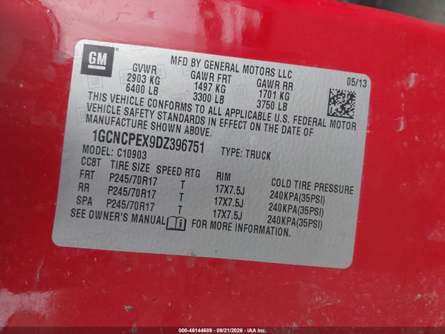 Продажа на аукционе авто 2013 Chevrolet Silverado 1500 Work Truck, vin: 1GCNCPEX9DZ396751, номер лота: 46144689