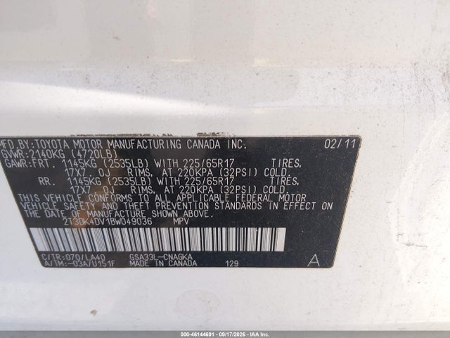 2011 Toyota Rav4 Limited V6 მანქანა იყიდება აუქციონზე, vin: 2T3DK4DV1BW049036, აუქციონის ნომერი: 46144691