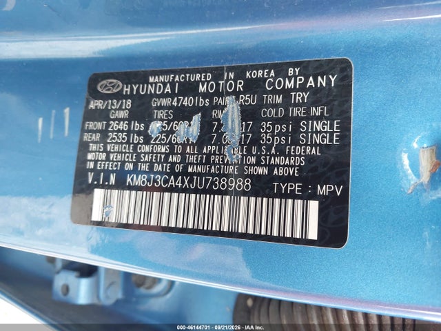 46144701 :رقم المزاد ، KM8J3CA4XJU738988 vin ، 2018 Hyundai Tucson Sel مزاد بيع