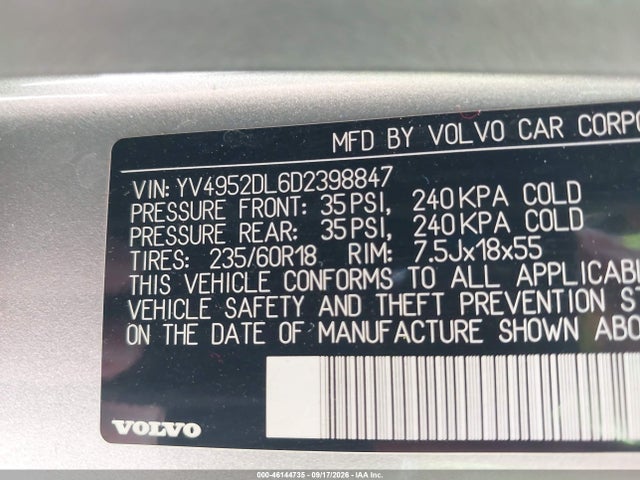 2013 Volvo Xc60 3.2/3.2 Platinum/3.2 Premier/3.2 Premier Plus მანქანა იყიდება აუქციონზე, vin: YV4952DL6D2398847, აუქციონის ნომერი: 46144735