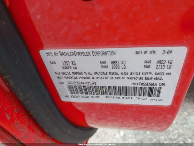 Продаж на аукціоні авто 2004 Dodge Viper Srt10, vin: 1B3JZ65Z44V101573, номер лоту: 46144744