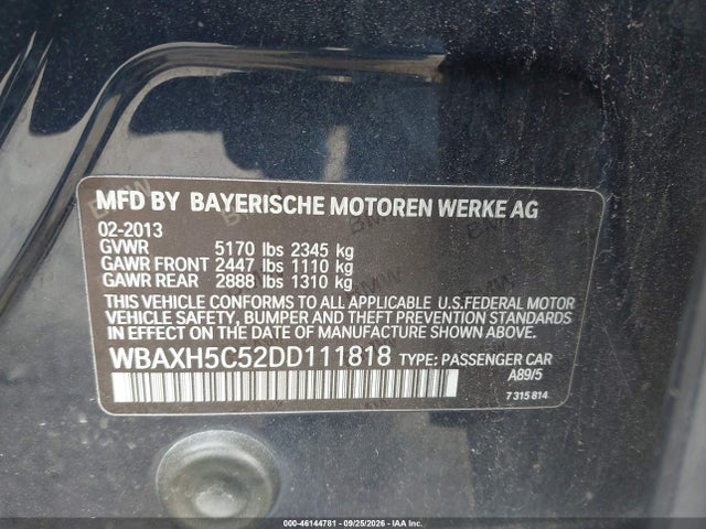 2013 Bmw 528i Xdrive მანქანა იყიდება აუქციონზე, vin: WBAXH5C52DD111818, აუქციონის ნომერი: 46144781