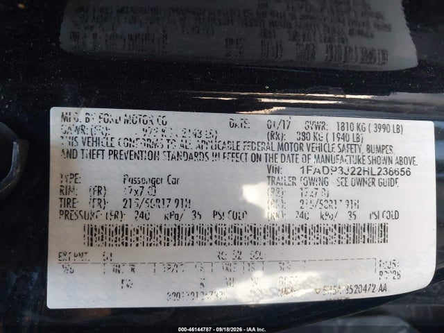 Aukcja sprzedaży 2017 Ford Focus Titanium, vin: 1FADP3J22HL238656, numer aukcji: 46144787