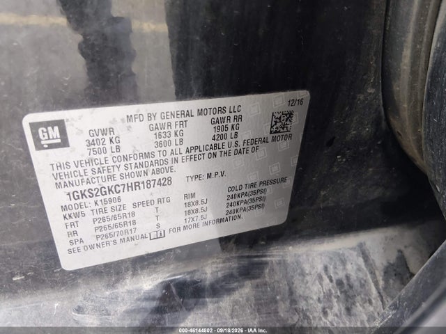 2017 Gmc Yukon Xl Slt მანქანა იყიდება აუქციონზე, vin: 1GKS2GKC7HR187428, აუქციონის ნომერი: 46144802