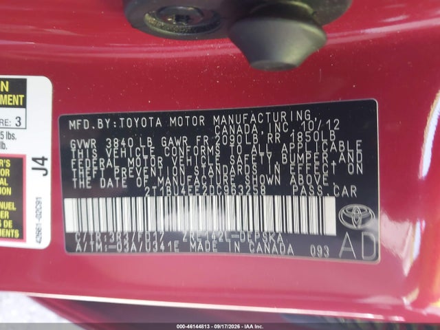 Aukcja sprzedaży 2013 Toyota Corolla S, vin: 2T1BU4EE2DC963258, numer aukcji: 46144813