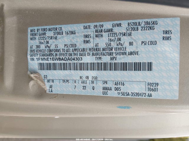 2010 Ford E-150 Xl/xlt მანქანა იყიდება აუქციონზე, vin: 1FMNE1BW8ADA04303, აუქციონის ნომერი: 46144845
