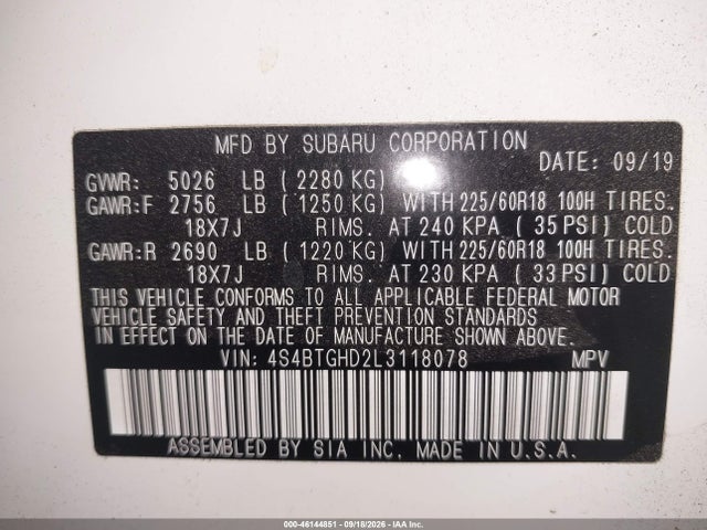Subaru Outback Onyx Edition Xt 2020 4S4BTGHD2L3118078 Image 9