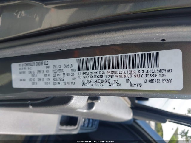 46144866 :رقم المزاد ، 1C4PJLAK5CW109083 vin ، 2012 Jeep Liberty Sport مزاد بيع