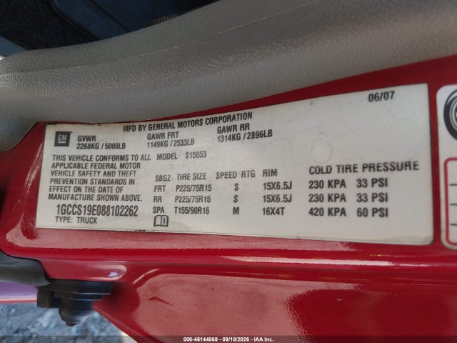 2008 Chevrolet Colorado Ls მანქანა იყიდება აუქციონზე, vin: 1GCCS19E088102262, აუქციონის ნომერი: 46144869