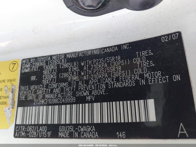 Продаж на аукціоні авто 2008 Lexus Rx 350, vin: 2T2HK31U98C049999, номер лоту: 46144889