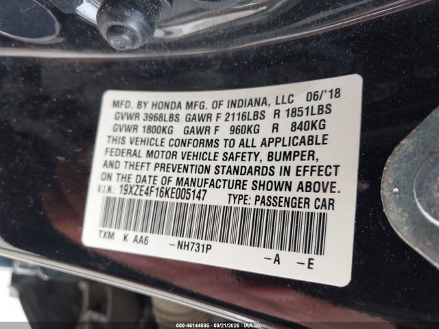 Продаж на аукціоні авто 2019 Honda Insight Lx, vin: 19XZE4F16KE005147, номер лоту: 46144895