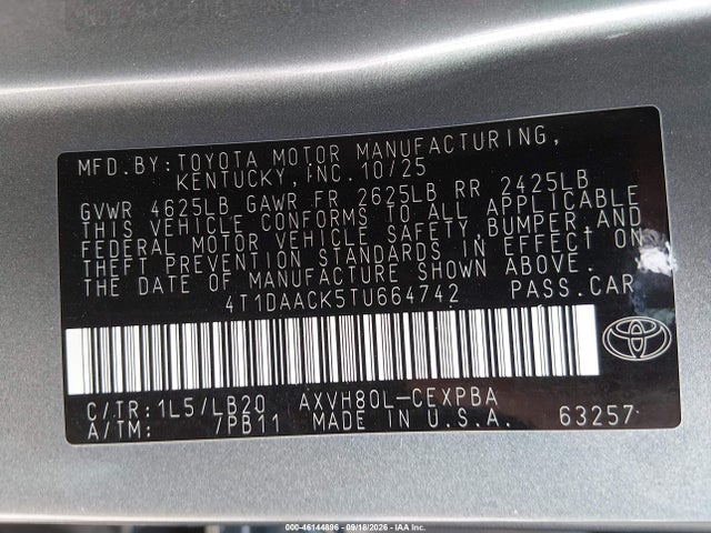 Aukcja sprzedaży 2026 Toyota Camry Xse, vin: 4T1DAACK5TU664742, numer aukcji: 46144896