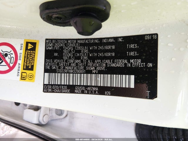 2019 Toyota Highlander Le მანქანა იყიდება აუქციონზე, vin: 5TDZZRFH8KS290891, აუქციონის ნომერი: 46144900