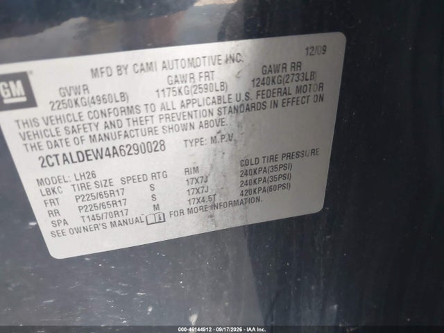 Продаж на аукціоні авто 2010 Gmc Terrain Sle-2, vin: 2CTALDEW4A6290028, номер лоту: 46144912