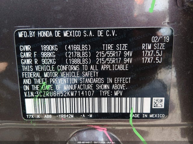 Honda HR-V EX 2019 3CZRU6H52KM714107 Image 9
