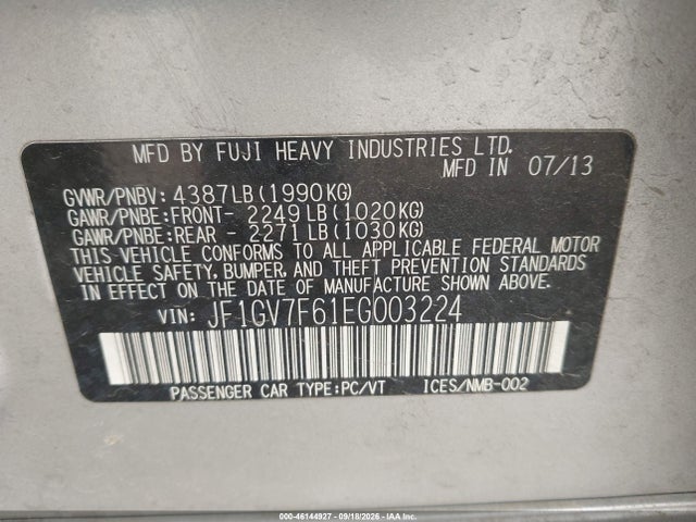Продажа на аукционе авто 2014 Subaru Impreza Wrx Premium, vin: JF1GV7F61EG003224, номер лота: 46144927