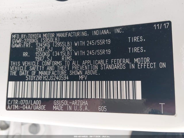 Toyota Highlander Limited 2018 5TDYZRFH2JS240594 Image 9