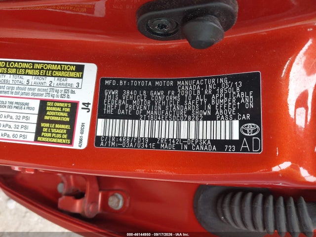 46144950 :رقم المزاد ، 2T1BU4EE5DC078262 vin ، 2013 Toyota Corolla S Special Edition مزاد بيع