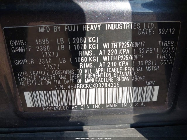 Aukcja sprzedaży 2013 Subaru Outback 2.5i Limited, vin: 4S4BRCKCXD3284325, numer aukcji: 46144989
