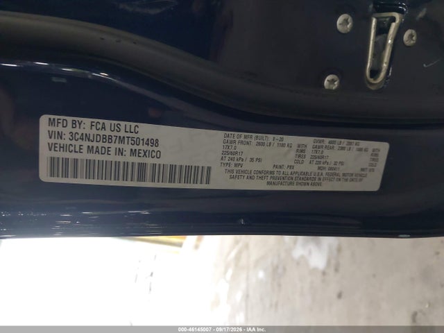 2021 Jeep Compass Latitude 4x4 მანქანა იყიდება აუქციონზე, vin: 3C4NJDBB7MT501498, აუქციონის ნომერი: 46145007