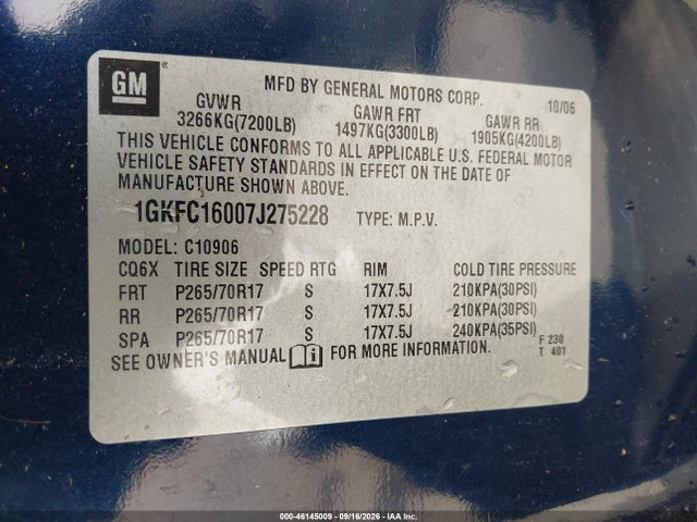 Продажа на аукционе авто 2007 Gmc Yukon Xl 1500 Slt, vin: 1GKFC16007J275228, номер лота: 46145009