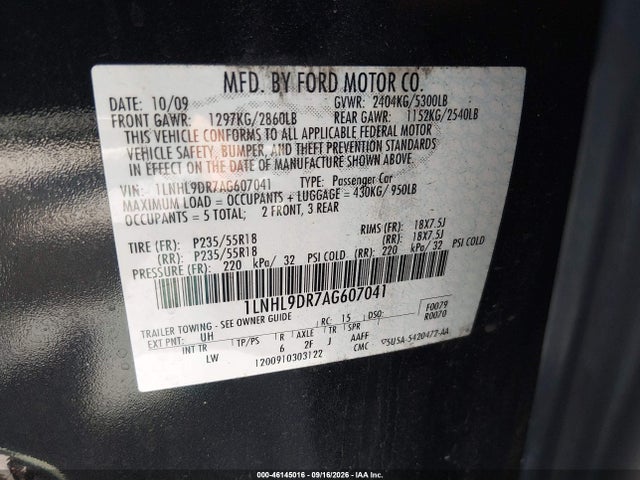Продажа на аукционе авто 2010 Lincoln Mks, vin: 1LNHL9DR7AG607041, номер лота: 46145016