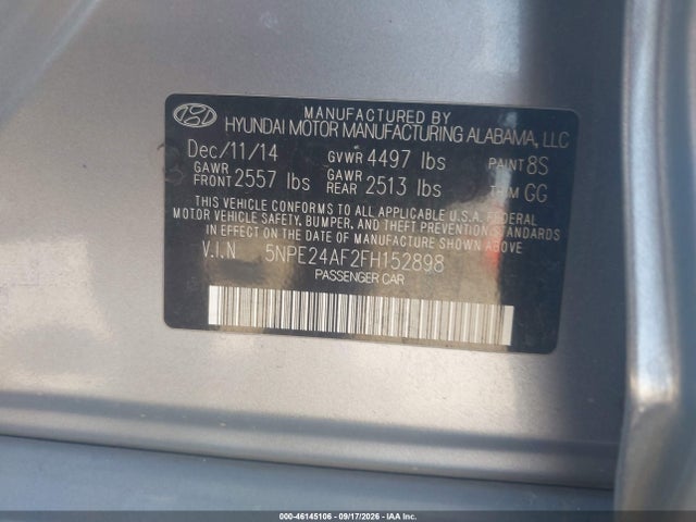 Hyundai SONATA SE 2015 5NPE24AF2FH152898 Image 9