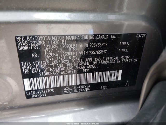 46145108 :رقم المزاد ، 2T36CRAV2TW024641 vin ، 2026 Toyota Rav4 Le مزاد بيع