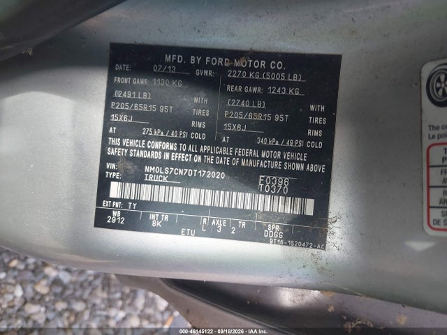46145122 :رقم المزاد ، NM0LS7CN7DT172020 vin ، 2013 Ford Transit Connect Xl مزاد بيع