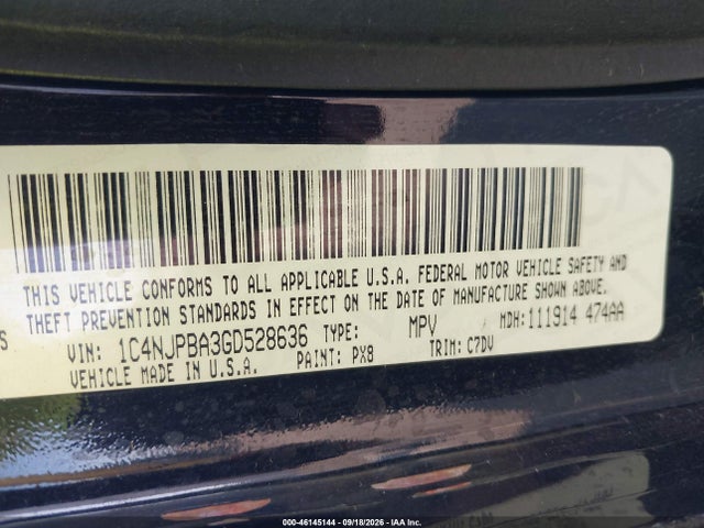 Aukcja sprzedaży 2016 Jeep Patriot Sport, vin: 1C4NJPBA3GD528636, numer aukcji: 46145144