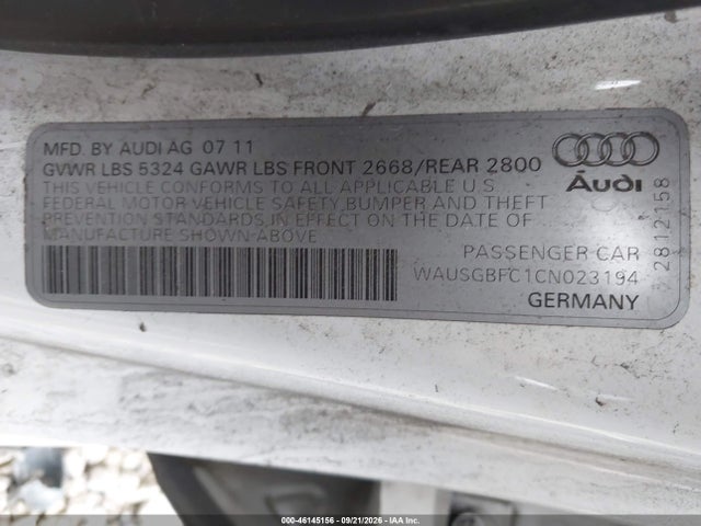 Продаж на аукціоні авто 2012 Audi A7 Premium, vin: WAUSGBFC1CN023194, номер лоту: 46145156