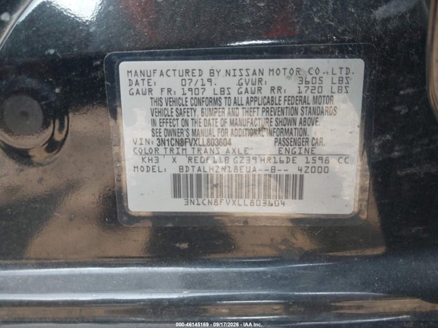 Продажа на аукционе авто 2020 Nissan Versa Sr Xtronic Cvt, vin: 3N1CN8FVXLL803604, номер лота: 46145169