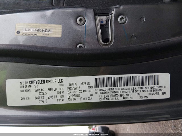 Auction sale of the 2011 Jeep Compass, vin: 1J4NF1FB9BD243945, lot number: 46145170