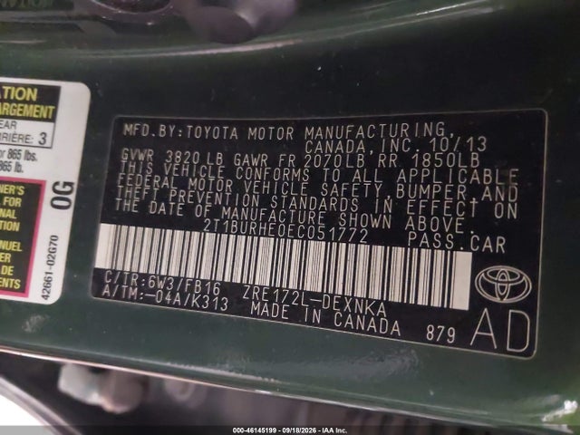 46145199 :رقم المزاد ، 2T1BURHE0EC051772 vin ، 2014 Toyota Corolla Le مزاد بيع