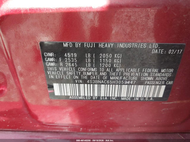 46145208 :رقم المزاد ، 4S3BNAC65H3053447 vin ، 2017 Subaru Legacy 2.5i Premium مزاد بيع