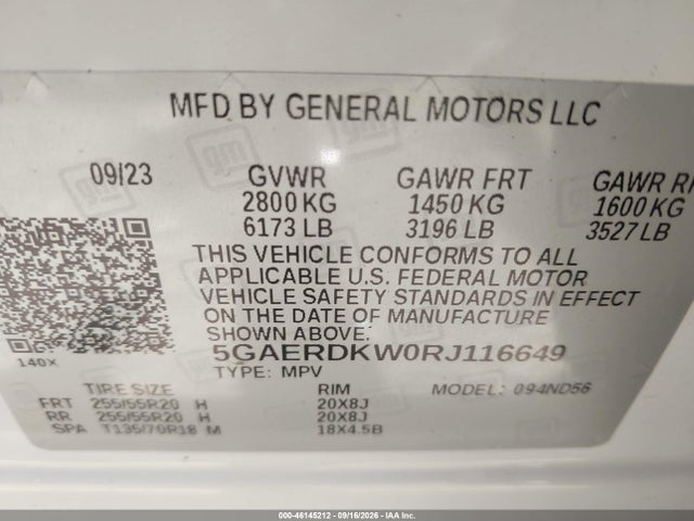 46145212 :رقم المزاد ، 5GAERDKW0RJ116649 vin ، 2024 Buick Enclave Avenir Fwd مزاد بيع