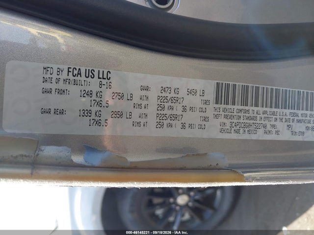 46145221 :رقم المزاد ، 3C4PDCBG0HT522740 vin ، 2017 Dodge Journey Sxt مزاد بيع
