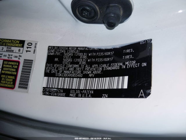 Продаж на аукціоні авто 2017 Toyota Sienna Le 8 Passenger, vin: 5TDKZ3DC4HS855460, номер лоту: 46145223
