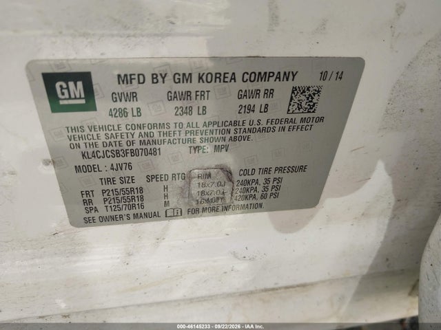 Buick Encore Leather 2015 KL4CJCSB3FB070481 Image 9