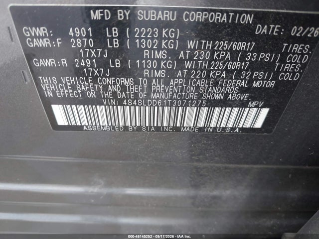 Продаж на аукціоні авто 2026 Subaru Forester Premium, vin: 4S4SLDD61T3071275, номер лоту: 46145252