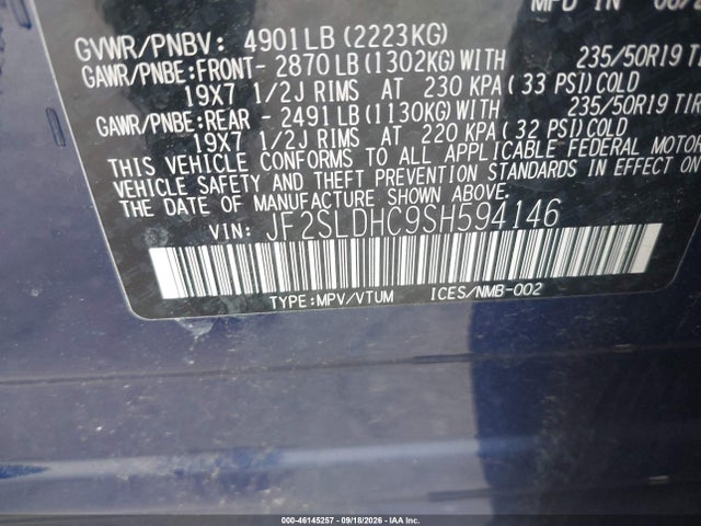 46145257 :رقم المزاد ، JF2SLDHC9SH594146 vin ، 2025 Subaru Forester Sport مزاد بيع