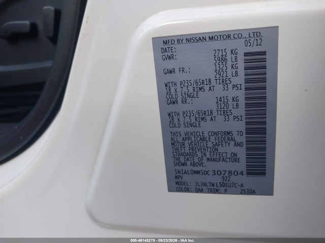 Aukcja sprzedaży 2013 Infiniti Jx35, vin: 5N1AL0MM5DC307804, numer aukcji: 46145279