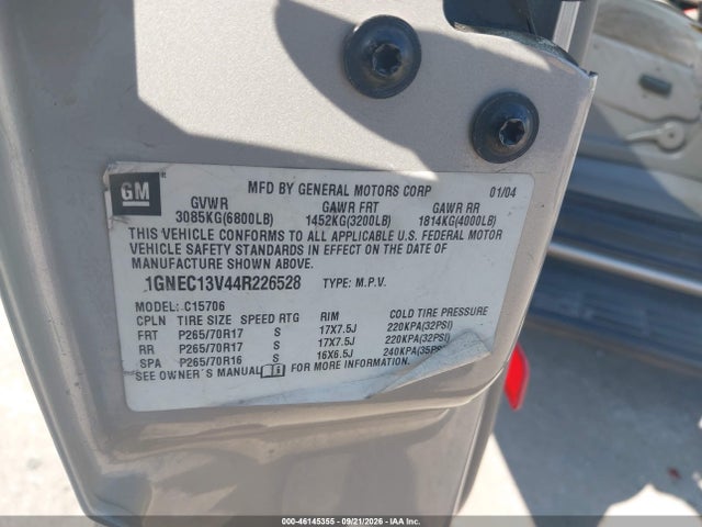 2004 Chevrolet Tahoe Ls მანქანა იყიდება აუქციონზე, vin: 1GNEC13V44R226528, აუქციონის ნომერი: 46145355