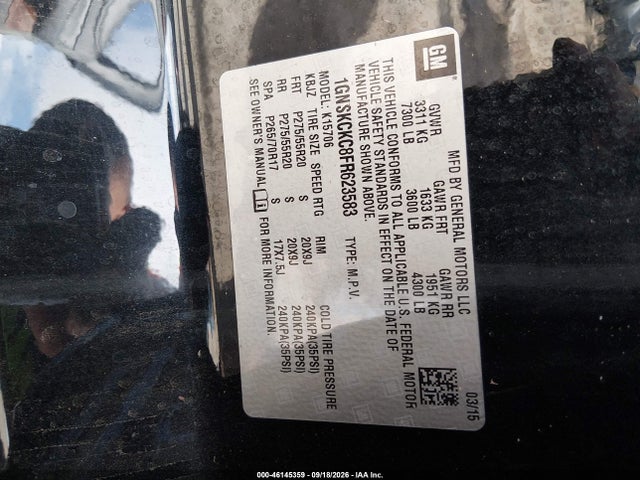 Aukcja sprzedaży 2015 Chevrolet Tahoe Ltz, vin: 1GNSKCKC8FR623583, numer aukcji: 46145359