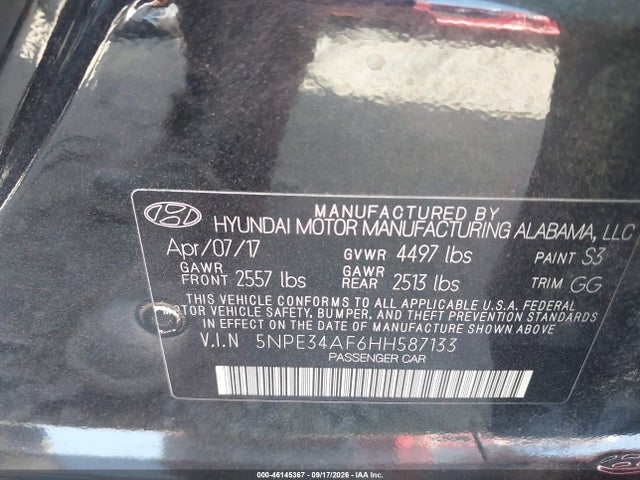Продажа на аукционе авто 2017 Hyundai Sonata Limited, vin: 5NPE34AF6HH587133, номер лота: 46145367